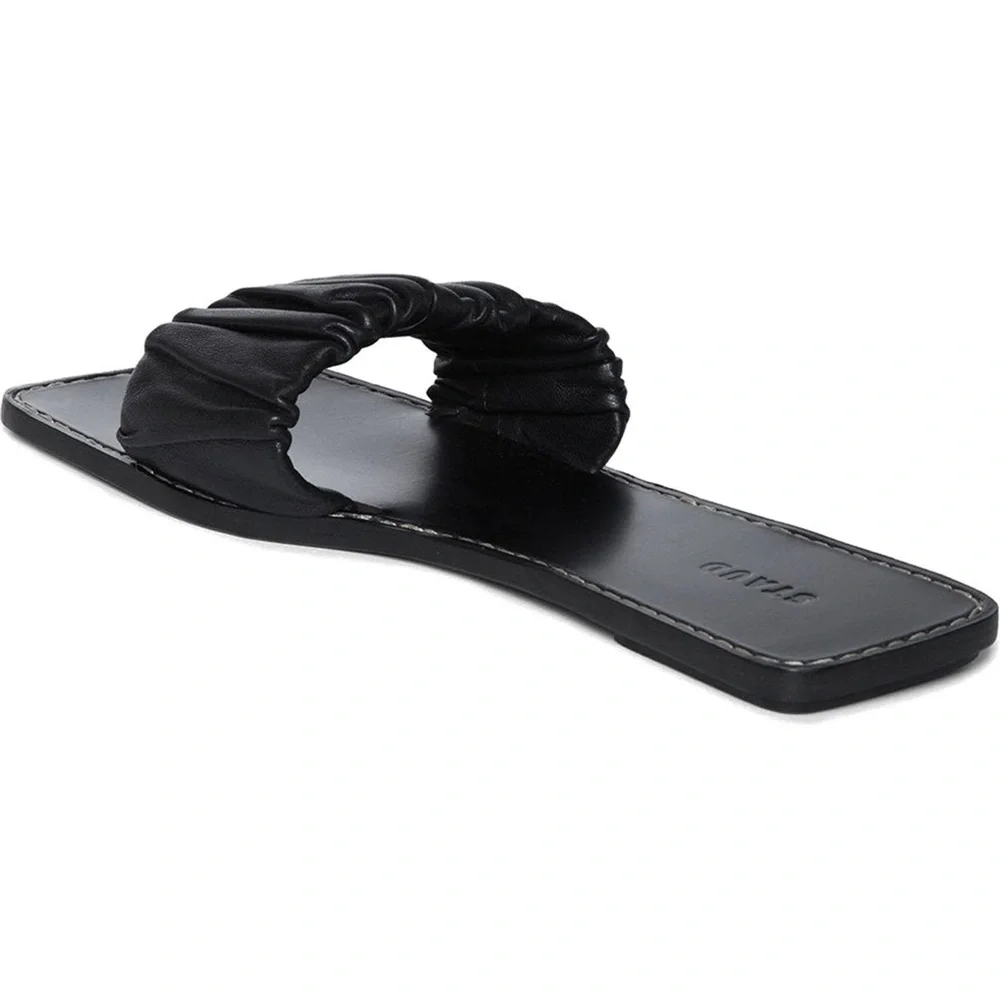 STAUD Black Nina Ruched Slide Slip On Leather Sandal Made in Portugal, Size 9